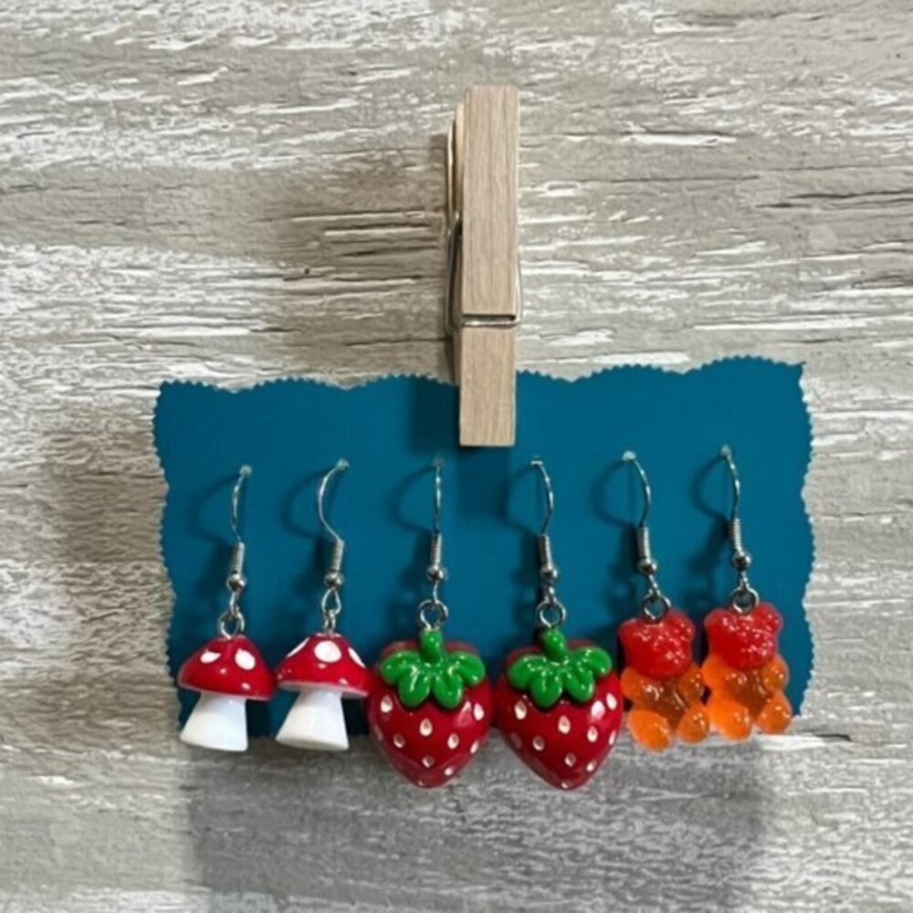 Set Of 3 New Hanging Red Earrings